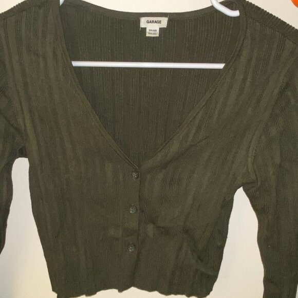 Garage Olive Green V-Neck Cardigan Top - Picture 2 of 2